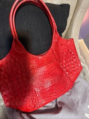 Brahmin Red Croc-Embossed Shoulder Bag - Classic Women's Tote